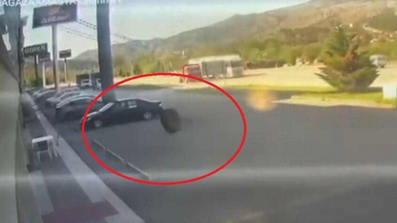 Kamyonun fırlayan tekeri, mağazaya daldı