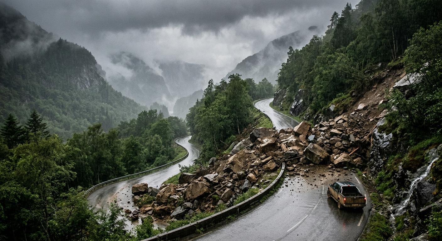 Rize'de Sağanak Sonrası Kayalar Yola Düştü